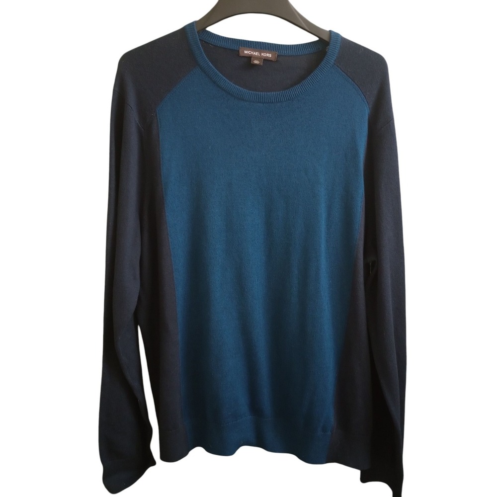 Michael Kors Two-Toned Sweater Blue Gray Crew Neck Long Sleeve Classic Size XXL